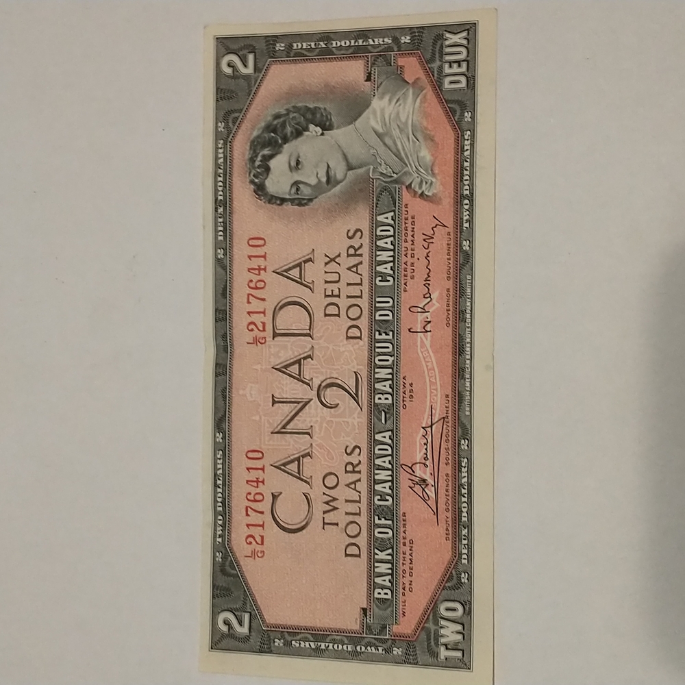 1954 Canadian $2 bill prefix LG